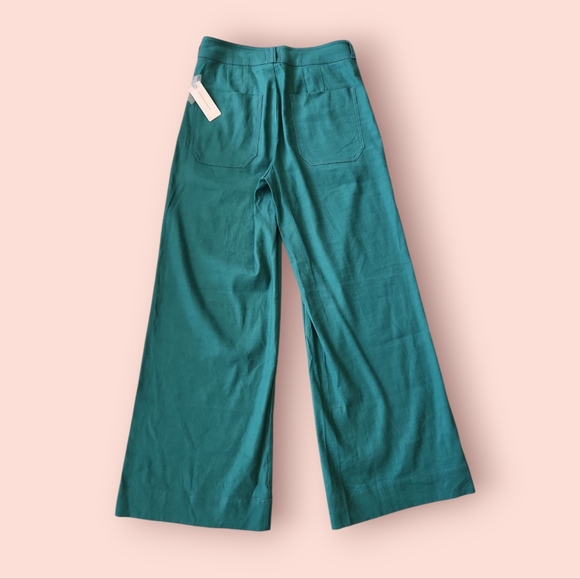 NWT Anthropologie Maeve | Ettie Wide‎ Leg Flare Linen Pants Turquoise Size 25 - Picture 9 of 9